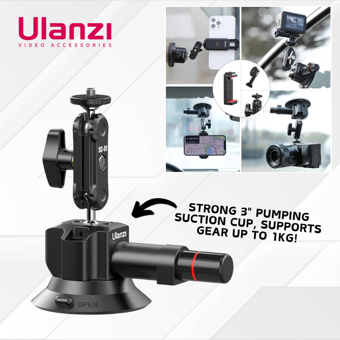 ULANZI SC01 Strong Suction Cup Mount (3" Suction Cup, 1kg Load)