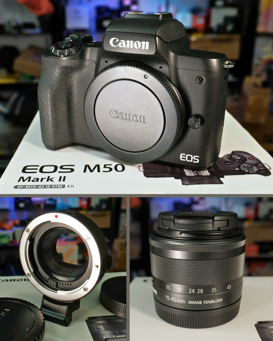 (USED) CANON EOS M50 II (Mark 2) w/ EF-M 15-45mm Kit Lens & Viltrox EF-EOS M Adapter - Like New - 058051003833 & 023208032697