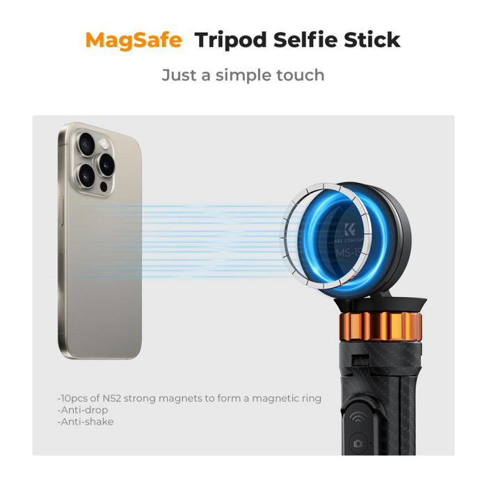 K&F CONCEPT MS19 1.62m 2-in-1 Selfie Stick Tripod with MagSafe - MagSafe Compatible, Bluetooth Remote