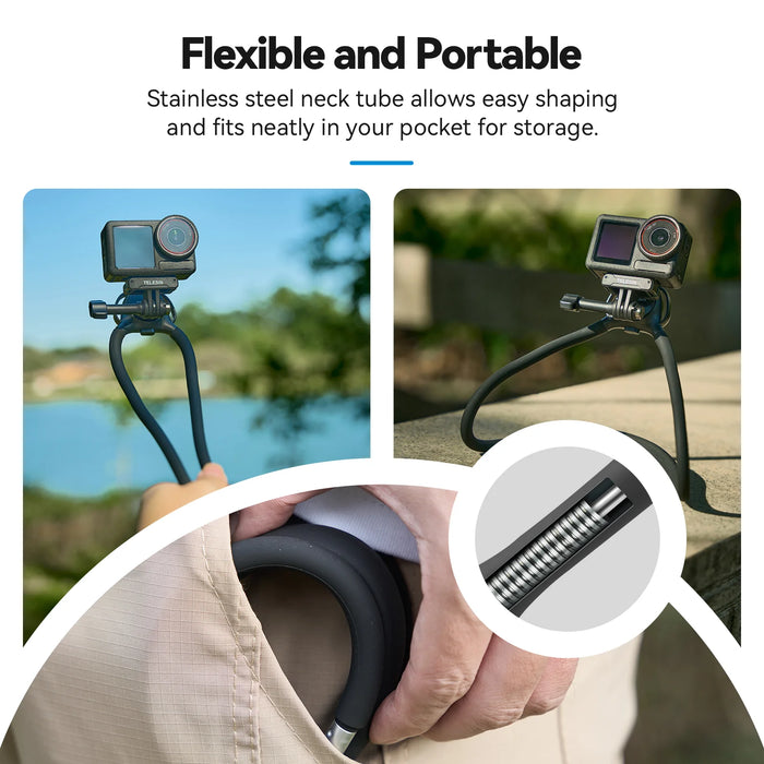 TELESIN Action Camera Neck Holder SE 2.0 w/ 3-Prong Mount) + Magnetic (MagSafe) Phone Mount (Black)