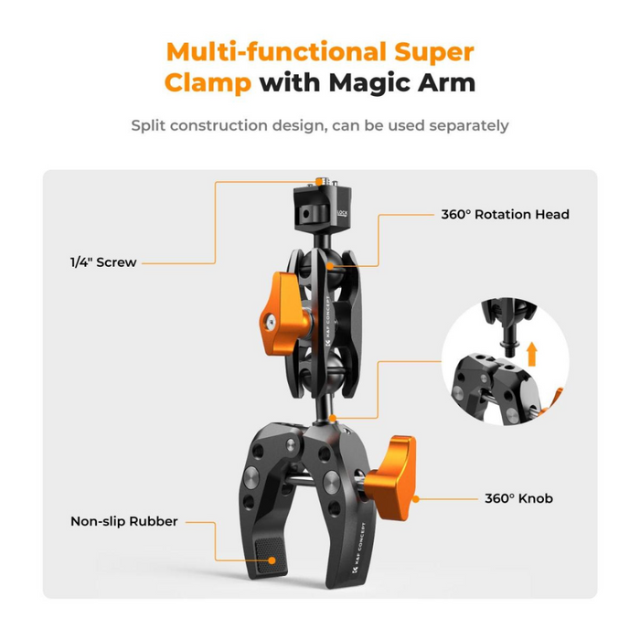 K&F CONCEPT MS13 Multi-Functional Super Clamp with Ballhead Magic Arm