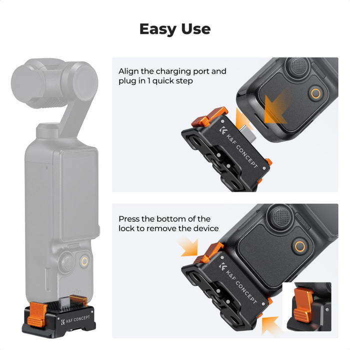 K&F CONCEPT Charging Adapter Base for DJI Osmo Pocket 3 w/ Arca Swiss Standard Mount