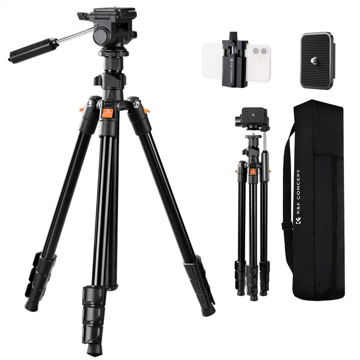 K&F CONCEPT O234A0 Lightweight Tripod 3-Way Pan BV01 Head w/ Phone Holder