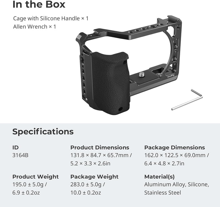 SMALLRIG 3164 Camera Cage w/ Silicone Handgrip & Cold Shoe for Sony a6100, a6300, a6400