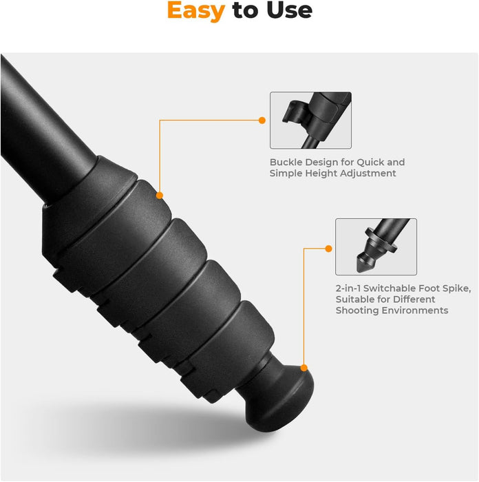 K&F CONCEPT MS16 1.6m Monopod - 5 sections, max load 10kg, 1/4" & 3/8" threaded mount