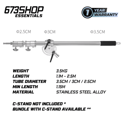 【 673SHOP ESSENTIALS 】 2.5m Heavy Duty Boom Arm for C-Stand (C-Stand NOT included), for Professional Studio Use & Mounting Light & Softbox in Overhead Positions - 673SHOP.com