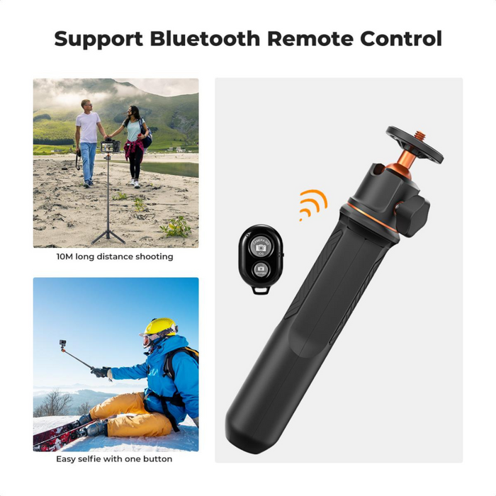 K&F CONCEPT MS11 60cm 2-in-1 Selfie Stick Tripod - 1/4" Thread, GoPro 3-Prong Mount, Bluetooth Remote