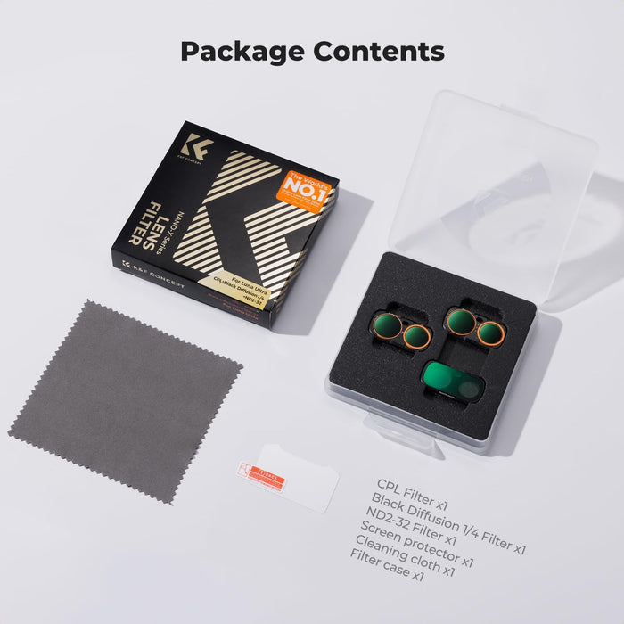 K&F CONCEPT CPL + Black Diffusion 1/4 + ND2-32 Filters for Insta360 Luna Ultra
