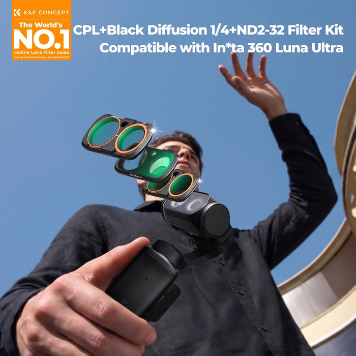 K&F CONCEPT CPL + Black Diffusion 1/4 + ND2-32 Filters for Insta360 Luna Ultra