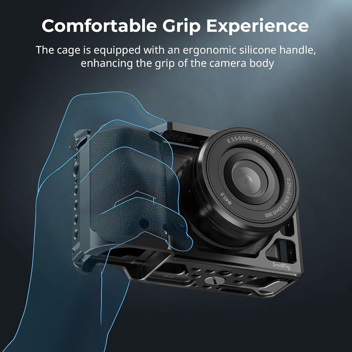 SMALLRIG 3164 Camera Cage w/ Silicone Handgrip & Cold Shoe for Sony a6100, a6300, a6400