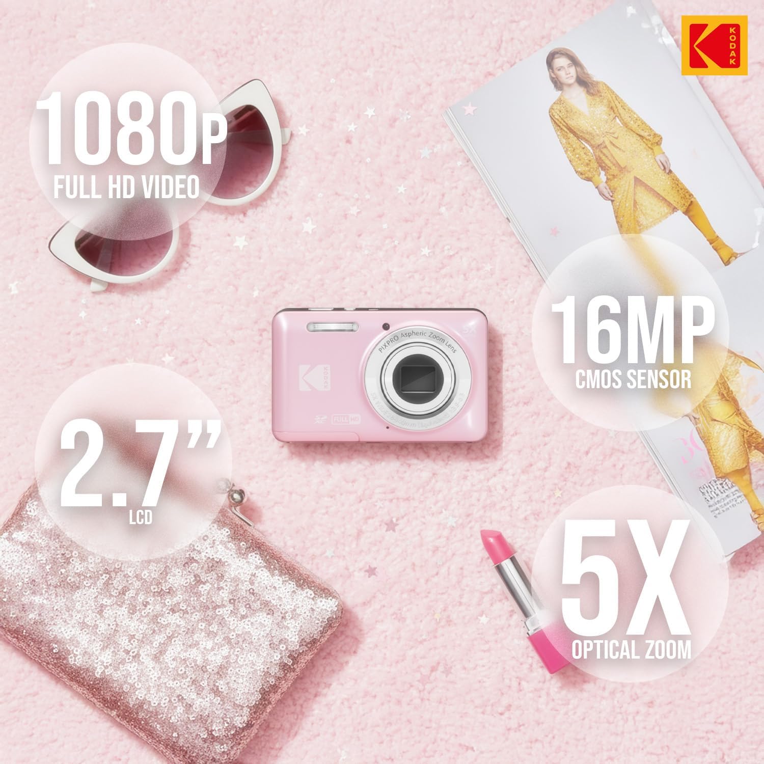 KODAK PIXPRO FZ55 Digital Camera (Pink) — 673SHOP.com