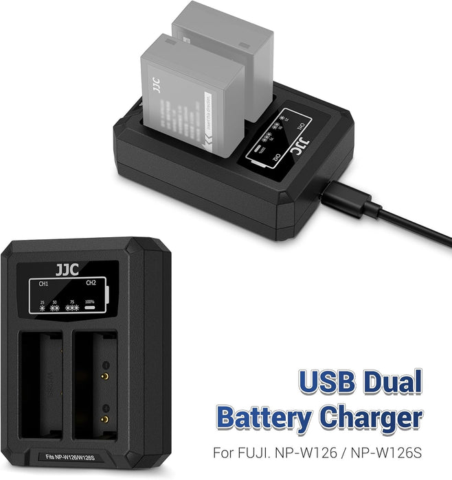 JJC DCH-W126TC USB-C Dual Battery Charger for Fujifilm NP-W126