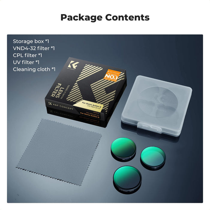 K&F CONCEPT ND4-32 + CPL + UV Snap-on Filters for DJI Osmo Action 6