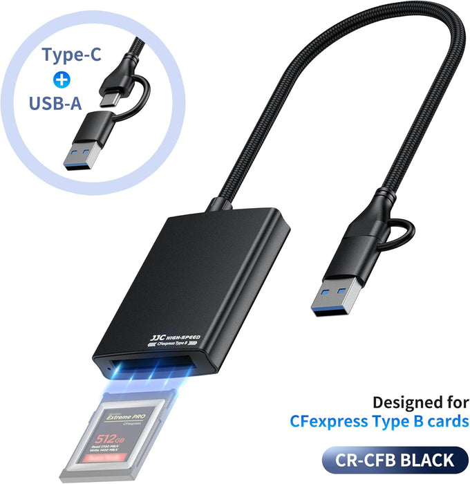 JJC CR-CFB USB 3.2 Gen2 CFexpress Type B Card Reader with USB-A & USB-C Plug