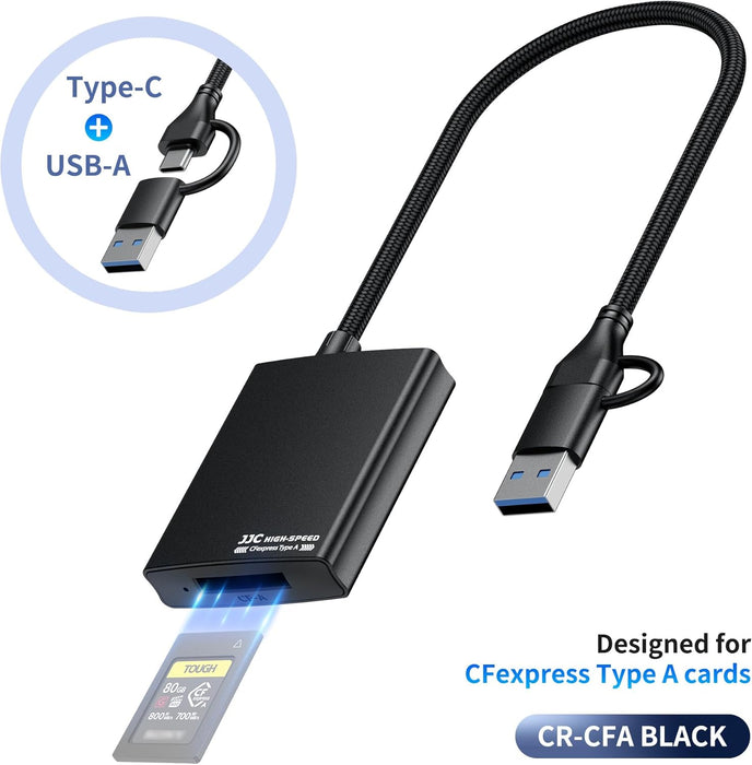JJC CR-CFA USB 3.2 Gen2 CFexpress Type A Card Reader with USB-A & USB-C Plug