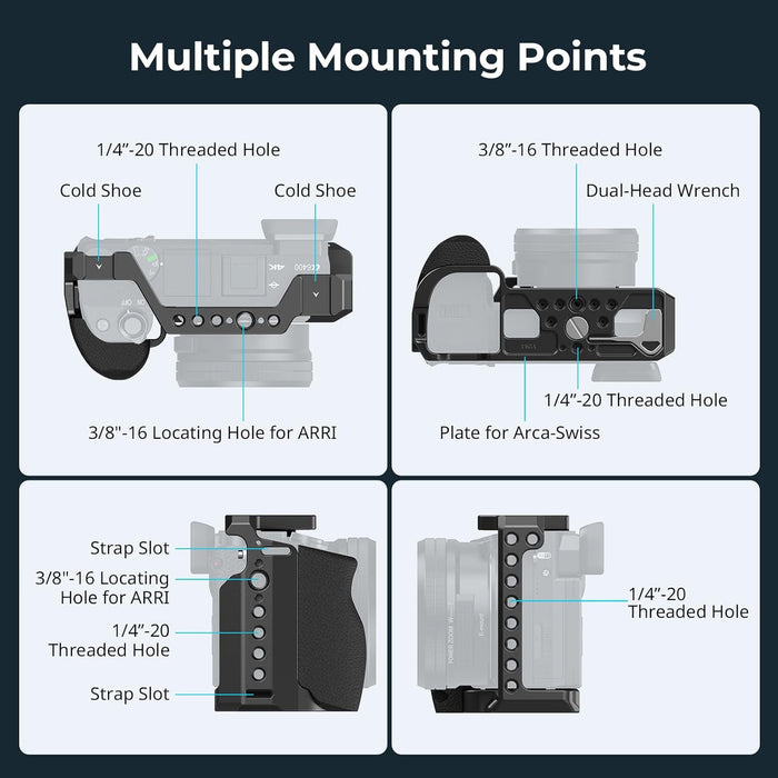 SMALLRIG 3164 Camera Cage w/ Silicone Handgrip & Cold Shoe for Sony a6100, a6300, a6400