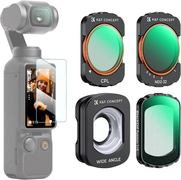 K&F CONCEPT CPL + Black Mist 1/4 + Variable ND2-ND32 + Wide-Angle Lens Filter & Lens Set for DJI Osmo Pocket 3/ 4