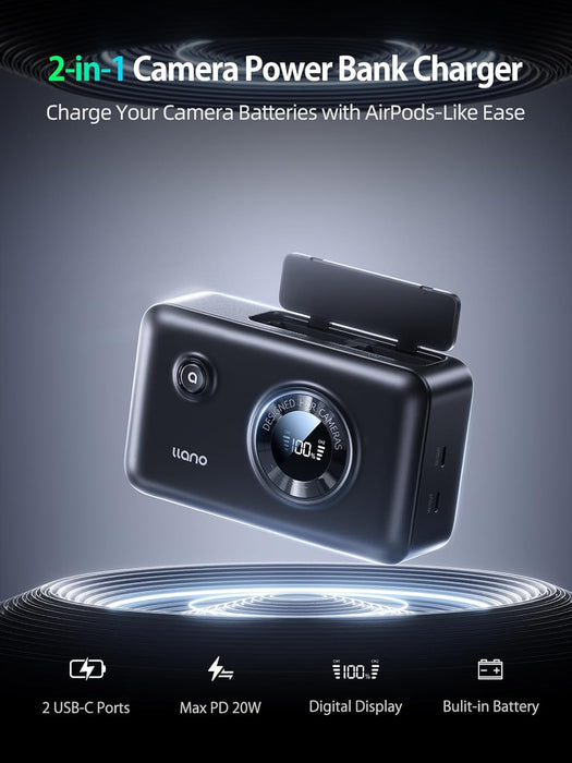 LLANO 2-in-1 Charging Case w/ built-in 12400mAh power bank for Sony NP-FZ100