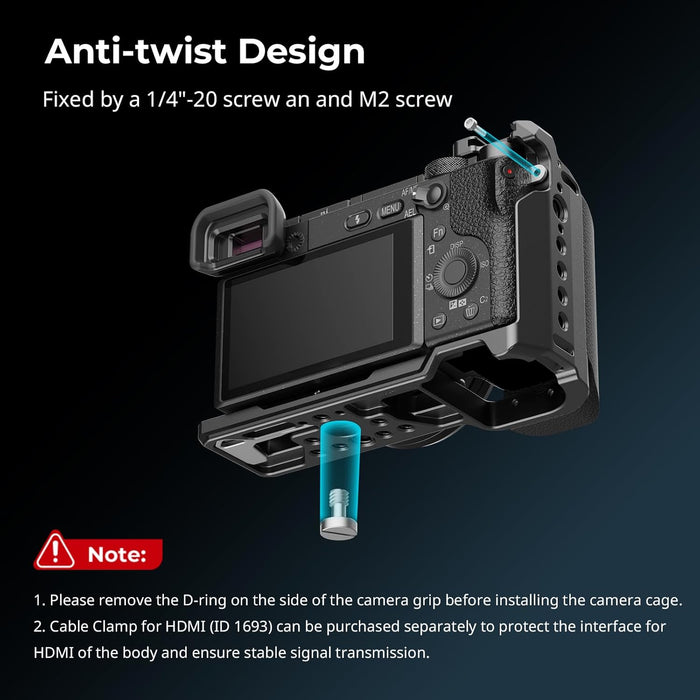 SMALLRIG 3164 Camera Cage w/ Silicone Handgrip & Cold Shoe for Sony a6100, a6300, a6400