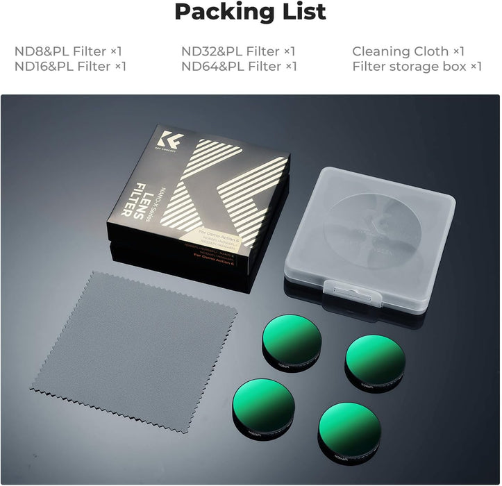 K&F CONCEPT 2-in-1 ND 8/ ND 16/ ND32/ ND 64) w/ PL Filter Set for DJI Osmo Action 6