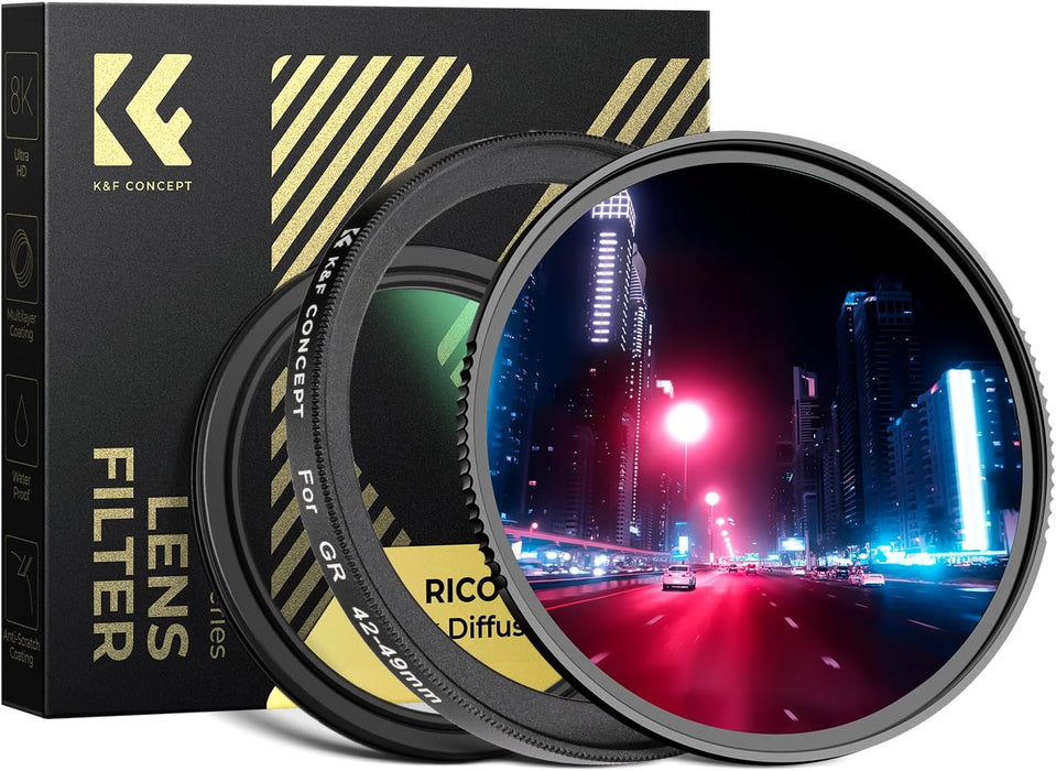 K&F CONCEPT 42-49mm Adapter Ring Kit w/ Black Diffusion 1/4 +MCUV Protection Filter for Ricoh GR Series