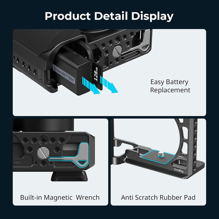 SMALLRIG 3164 Camera Cage w/ Silicone Handgrip & Cold Shoe for Sony a6100, a6300, a6400