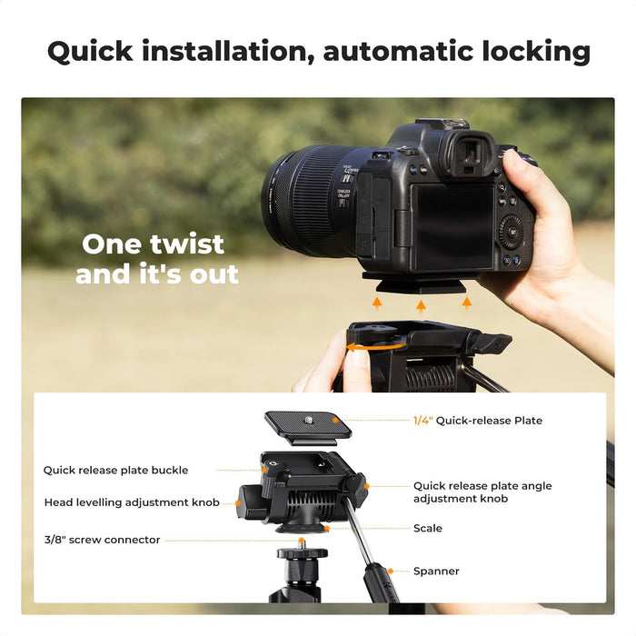 K&F CONCEPT O234A0 Lightweight Tripod 3-Way Pan BV01 Head w/ Phone Holder