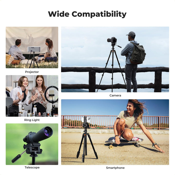 K&F CONCEPT O234A0 Lightweight Tripod 3-Way Pan BV01 Head w/ Phone Holder