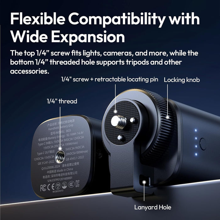 ULANZI BG5 Handheld Battery Grip - 100W bi-directional PD, 6400 mAh
