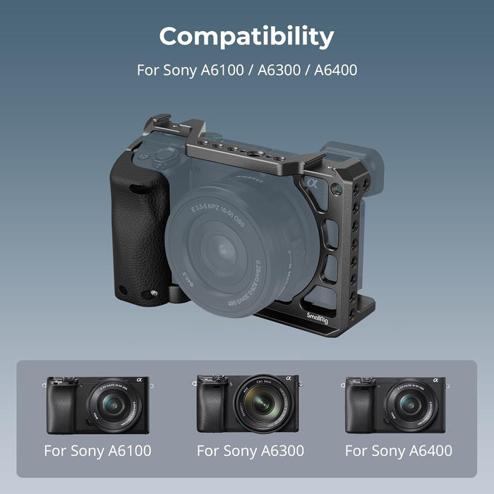 SMALLRIG 3164 Camera Cage w/ Silicone Handgrip & Cold Shoe for Sony a6100, a6300, a6400