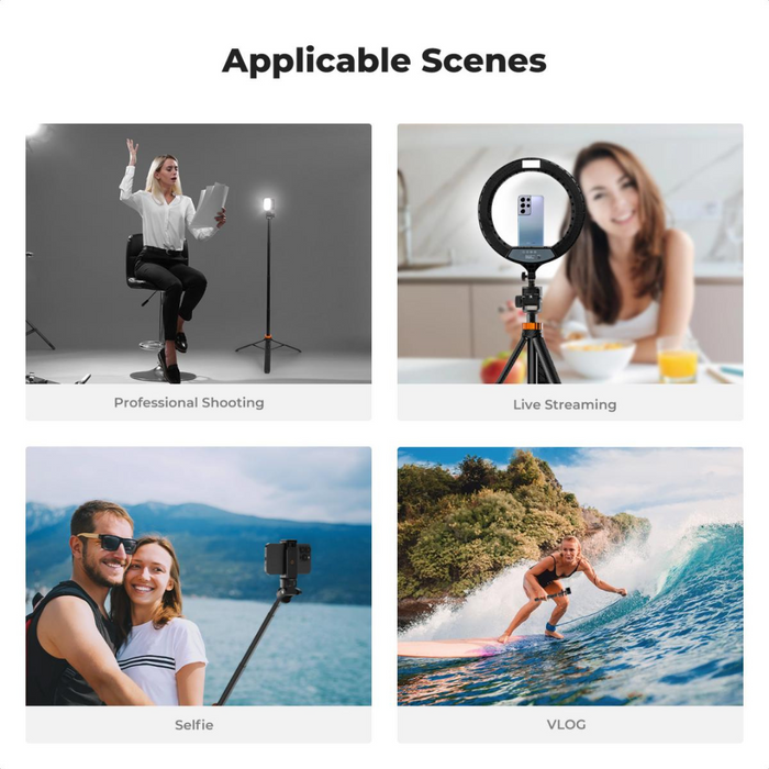 K&F CONCEPT MS24 Portable Adjustable Selfie Stick, Tripod & Light Stand - max height 1.75m, 2 kg max load, with Bluetooth remote