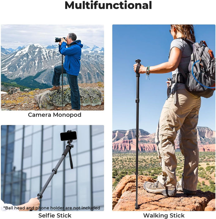 K&F CONCEPT MS16 1.6m Monopod - 5 sections, max load 10kg, 1/4" & 3/8" threaded mount