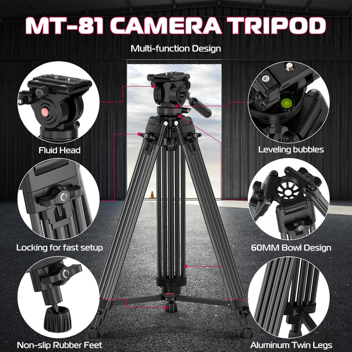 ULANZI MT-81 Aluminum Heavy-Duty Video Tripod with Fluid Head