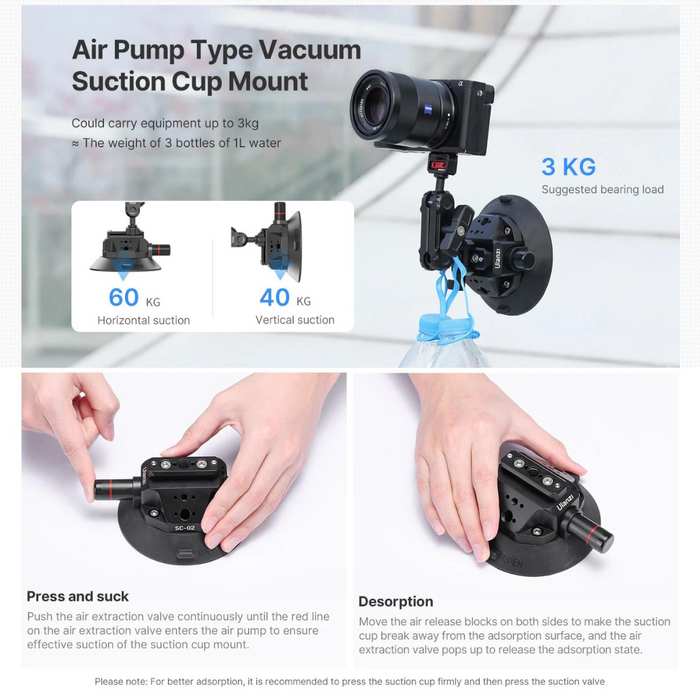 ULANZI SC02 Strong Suction Cup Mount (4.5" Suction Cup, 3kg Load)