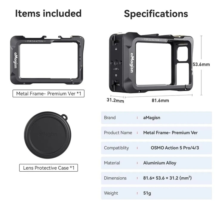 OEM (Generic) All Metal Utility Frame/ Protective Cage - for DJI Action 5 Pro/ Action 4/ Action 3