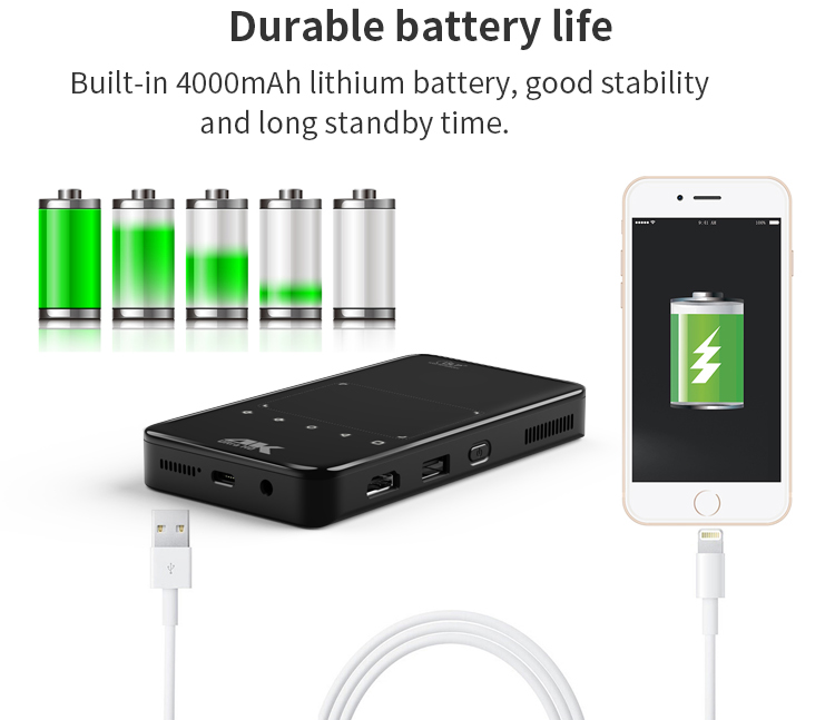 OEM (Generic) S90 Smart Android Wireless Projector w/ Built-in Battery