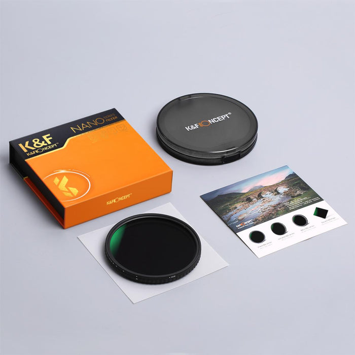 K&F CONCEPT NANO-X Series Filter - Variable/ Fader ND2-ND32 (1-5 Stop VND) - No Cross Version, Includes 3 pcs Cleaning Clothes - All Sizes