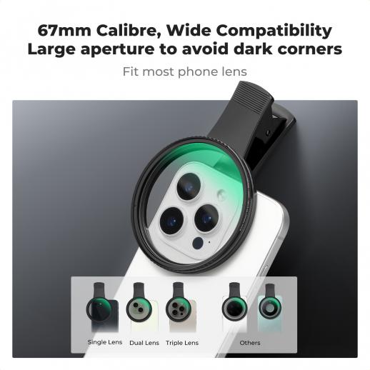 K&F CONCEPT 67mm Filter Holder for Mobile Phone w/ Black mist 1/4 + CPL filter