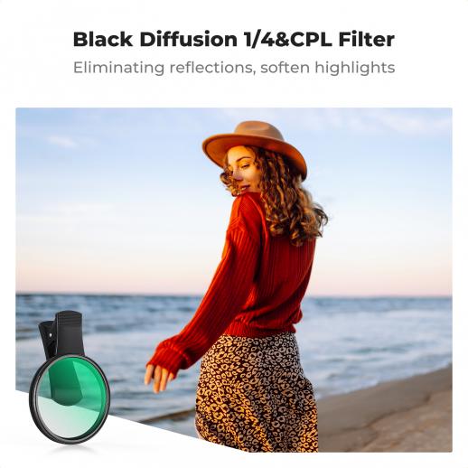 K&F CONCEPT 67mm Filter Holder for Mobile Phone w/ Black mist 1/4 + CPL filter
