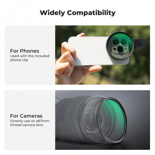 K&F CONCEPT 67mm Filter Holder for Mobile Phone w/ Black mist 1/4 + CPL filter