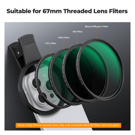 K&F CONCEPT 67mm Filter Holder for Mobile Phone w/ ND2-ND32 filter