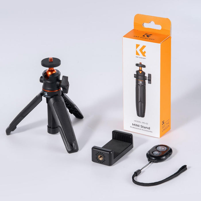 K&F CONCEPT MS02 34cm Phone Tripod - 1/4" Thread, Phone Holder & Bluetooth Remote (Black Orange)