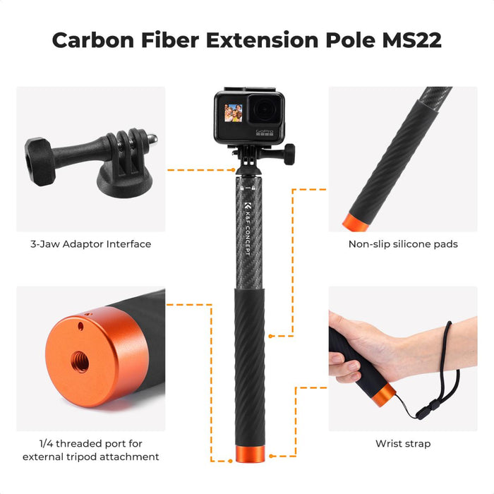 K&F CONCEPT MS22 Carbon Fibre Invisible Selfie Stick - 127cm