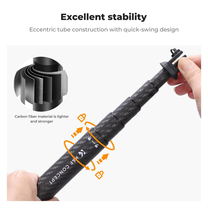 K&F CONCEPT MS22 Carbon Fibre Invisible Selfie Stick - 127cm