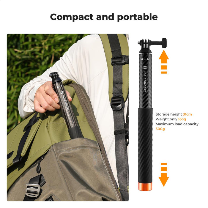 K&F CONCEPT MS22 Carbon Fibre Invisible Selfie Stick - 127cm