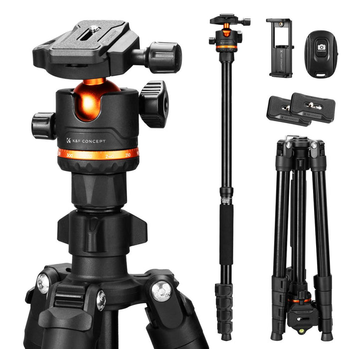 K&F Concept O275A5 Lightweight Camera Tripod w/ BH-40 Ball Head, Detachable Monopod, Phone Holder