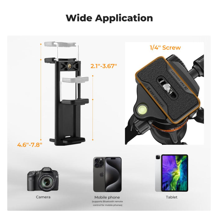 K&F Concept O275A5 Lightweight Camera Tripod w/ BH-40 Ball Head, Detachable Monopod, Phone Holder