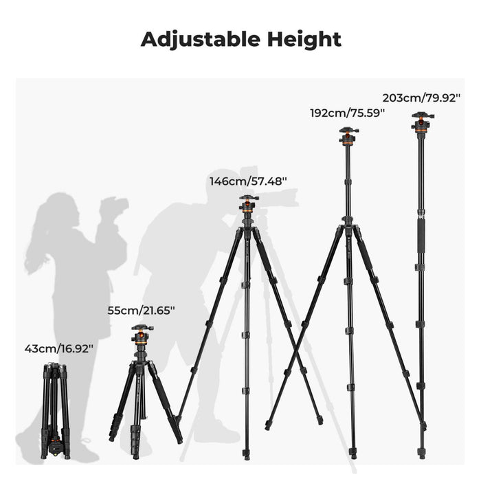 K&F Concept O275A5 Lightweight Camera Tripod w/ BH-40 Ball Head, Detachable Monopod, Phone Holder