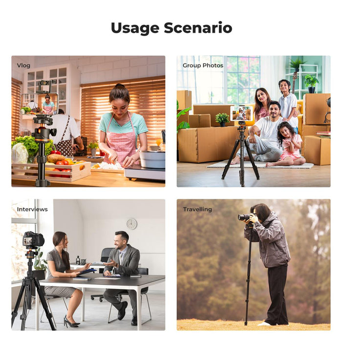 K&F Concept O275A5 Lightweight Camera Tripod w/ BH-40 Ball Head, Detachable Monopod, Phone Holder