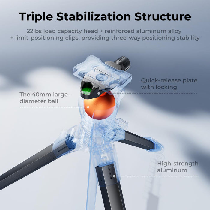 K&F CONCEPT A305A3 185cm Aluminum Travel Camera Tripod w/ BH-40 Ball Head